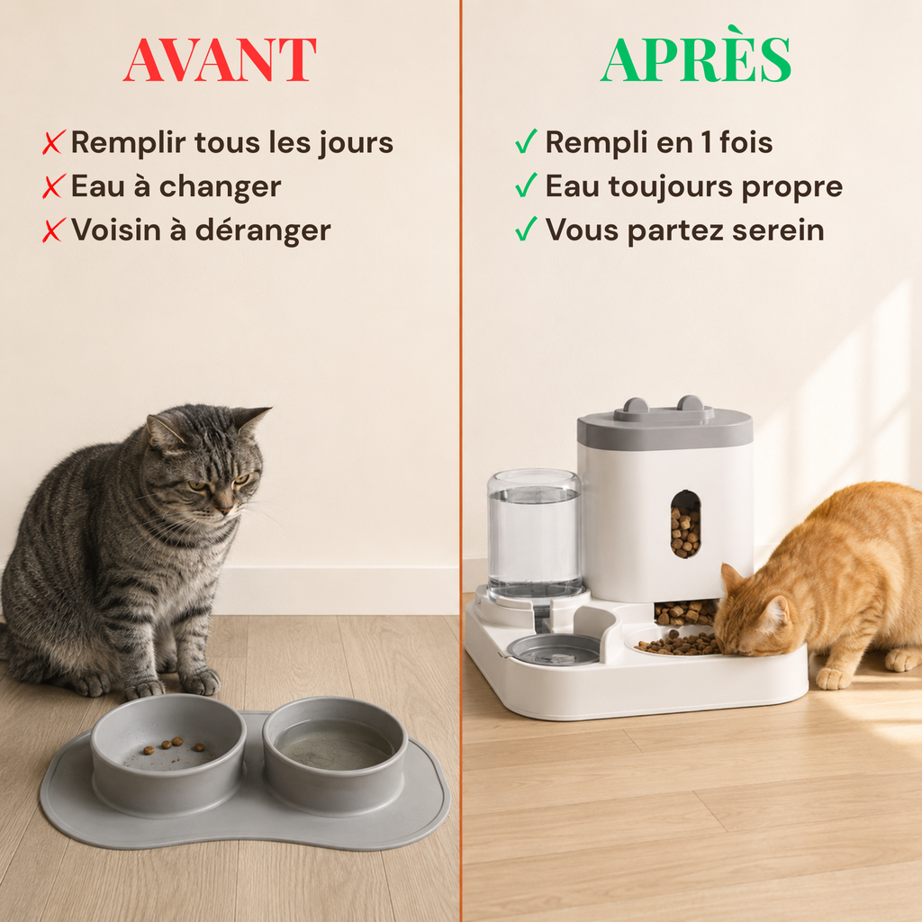 Distributeur croquettes chat gravité avec réservoir