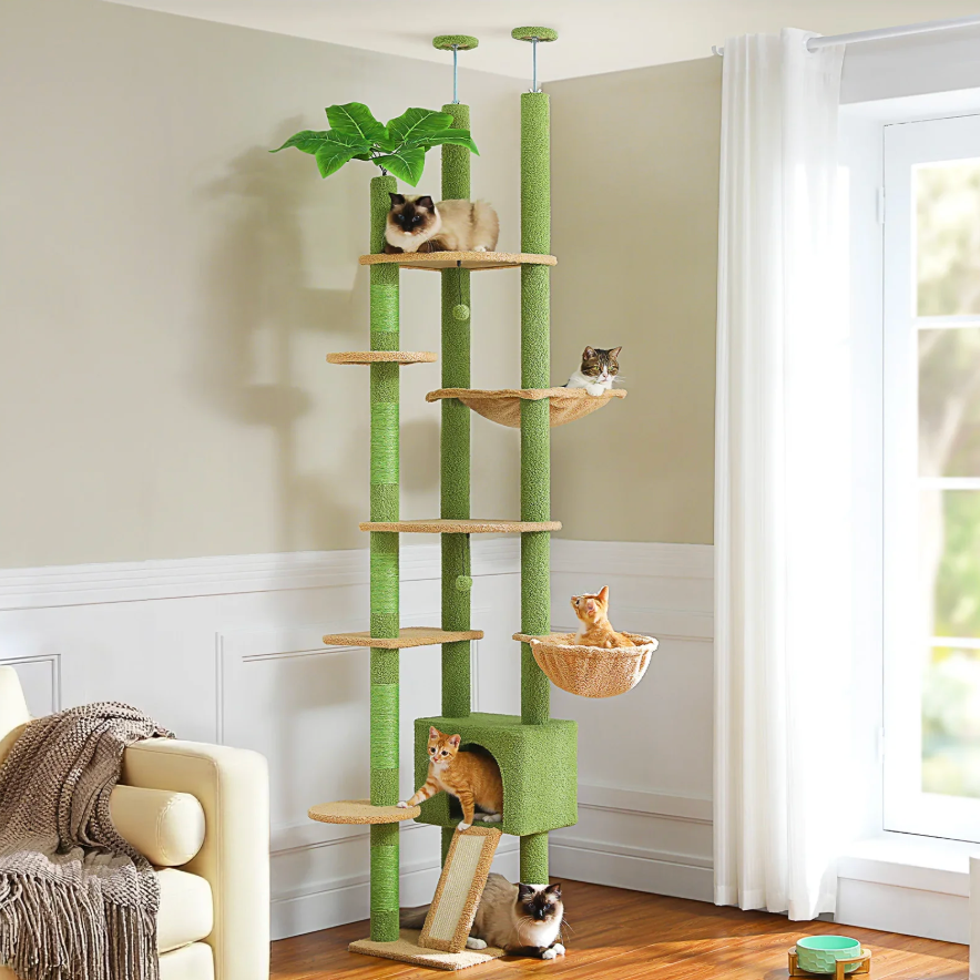 Arbre à chat réglable sol-plafond 230–252 cm avec hamac et niche