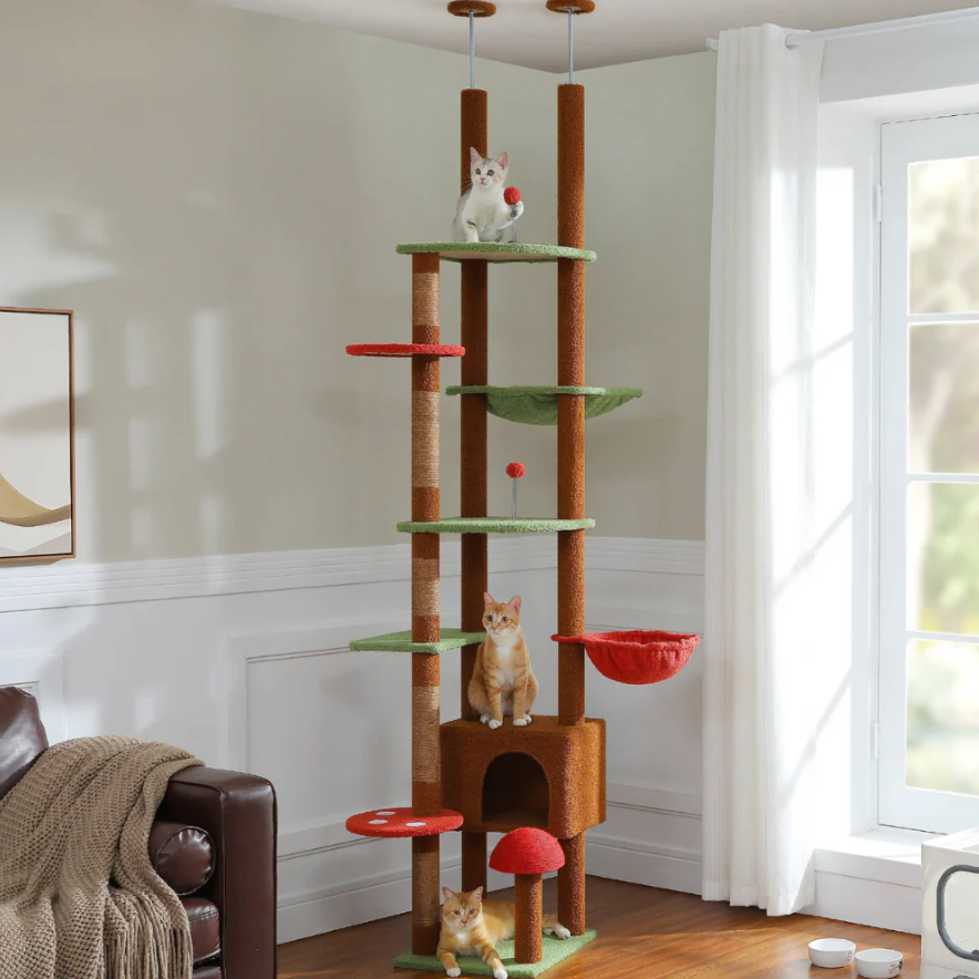 Arbre à chat réglable sol-plafond 230–252 cm avec hamac et niche