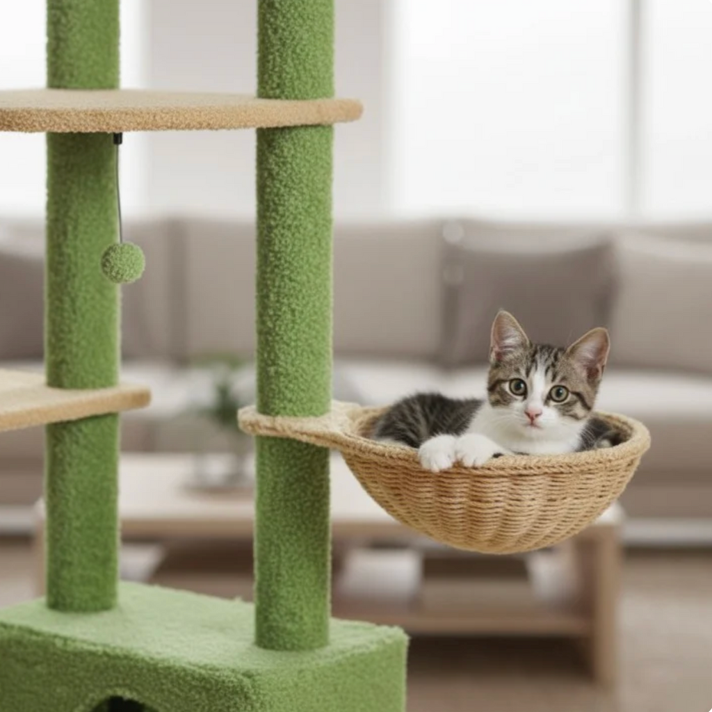 Arbre à chat réglable sol-plafond 230–252 cm avec hamac et niche