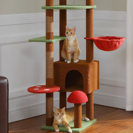 Arbre à chat réglable sol-plafond 230–252 cm avec hamac et niche