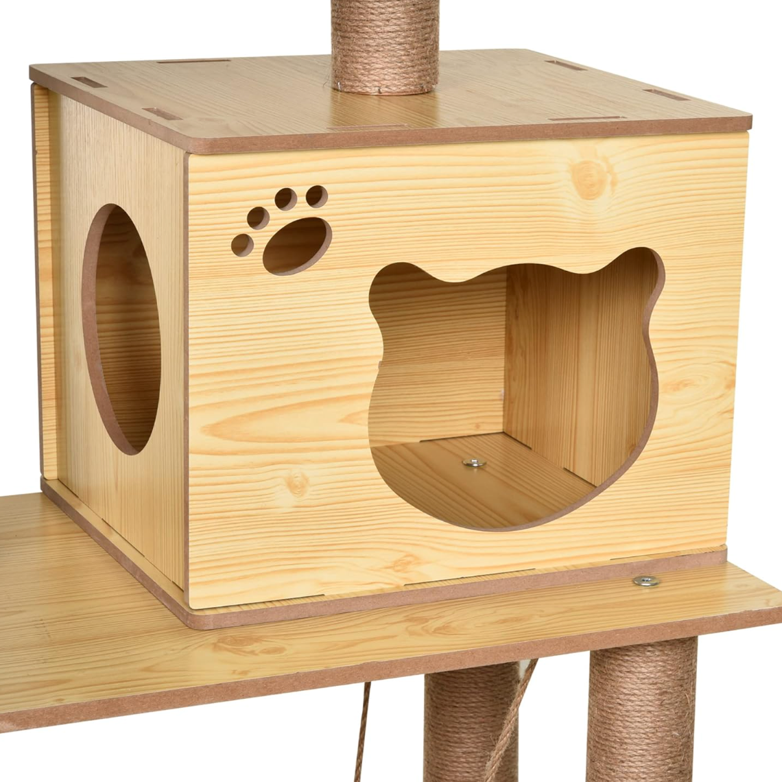 Arbre à chat en bois avec niche, hamac et échelle 130 cm