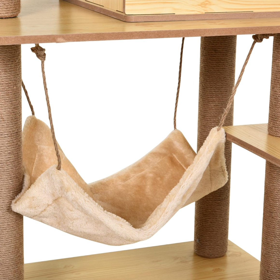 Arbre à chat en bois avec niche, hamac et échelle 130 cm