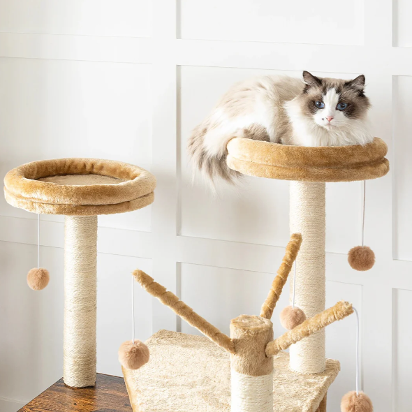 Arbre à chat meuble avec niche, plateformes et compartiment litière 140 cm