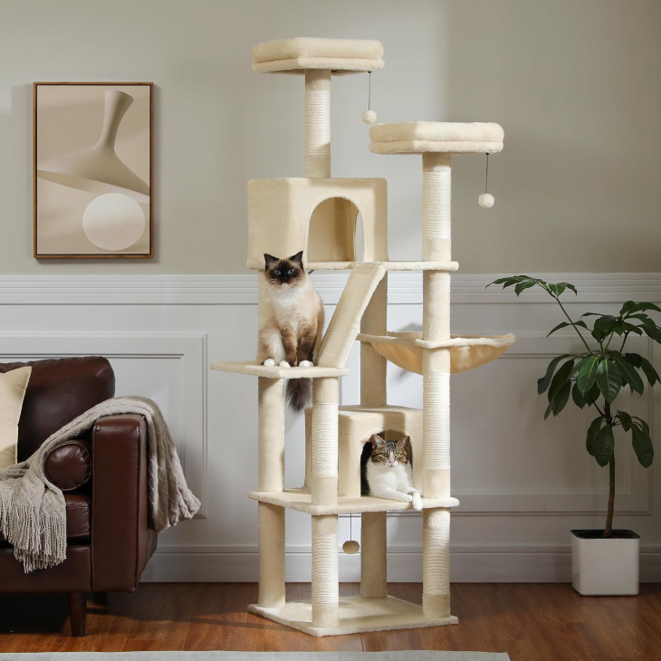Arbre à chat multi-niveaux 180 cm avec niches, hamac et poteaux en sisal