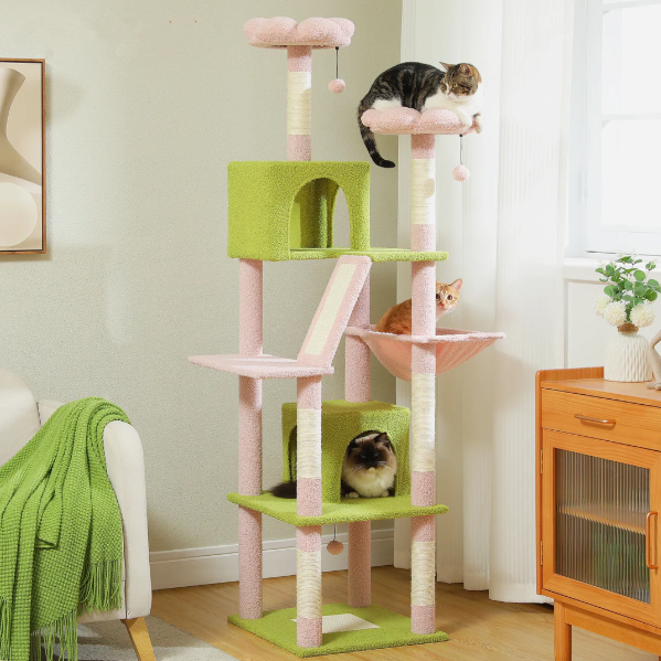Arbre à chat multi-niveaux 180 cm avec niches, hamac et poteaux en sisal