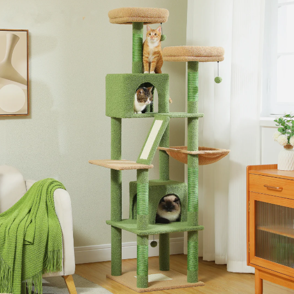 Arbre à chat multi-niveaux 180 cm avec niches, hamac et poteaux en sisal