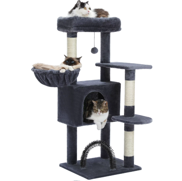 Arbre à chat 106 cm avec niche, hamac et poteaux en sisal