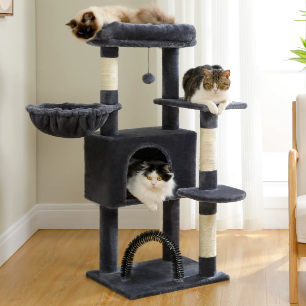 Arbre à chat 106 cm avec niche, hamac et poteaux en sisal