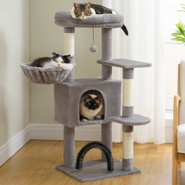 Arbre à chat 106 cm avec niche, hamac et poteaux en sisal