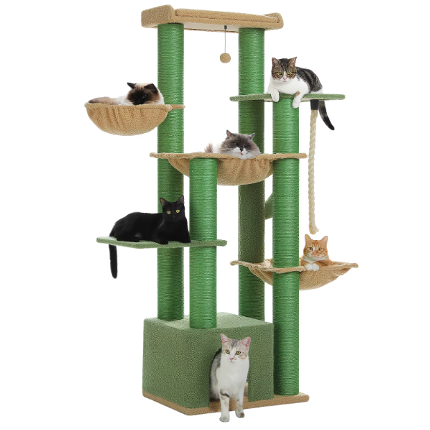 Arbre à chat multi-niveaux 170 cm avec niche, hamacs et poteaux en sisal