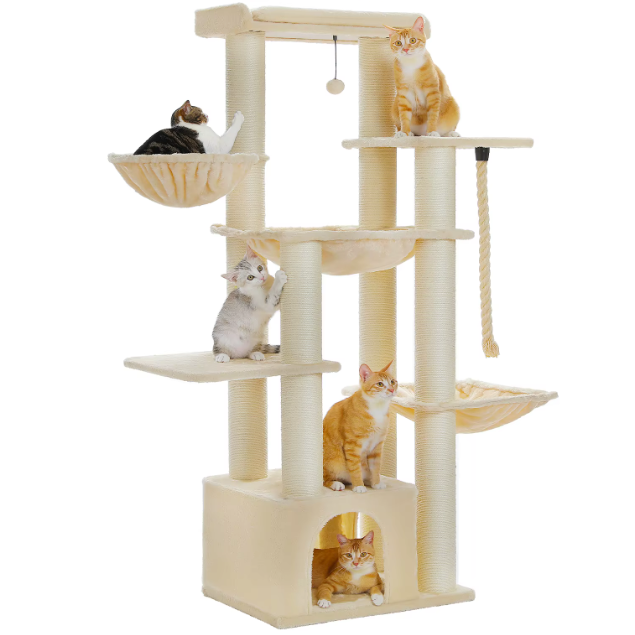 Arbre à chat multi-niveaux 170 cm avec niche, hamacs et poteaux en sisal