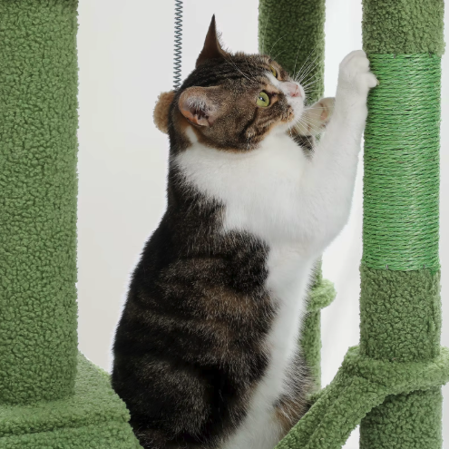Arbre à chat réglable sol plafond 216–285 cm avec niche, paniers, hamac et poteaux en sisal
