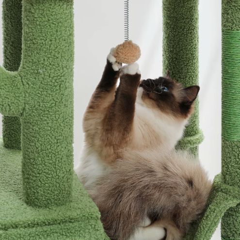 Arbre à chat réglable sol plafond 216–285 cm avec niche, paniers, hamac et poteaux en sisal