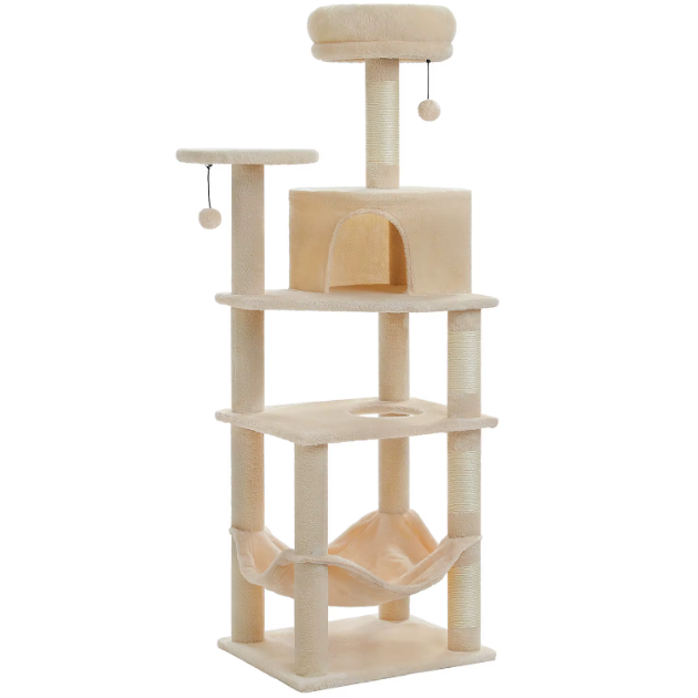 Arbre à chat 140 cm avec niche, hamac et poteaux en sisal