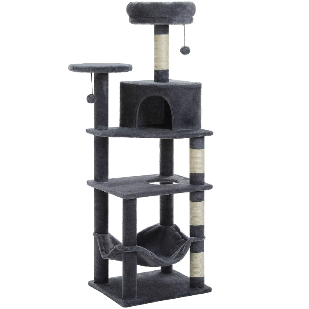 Arbre à chat 140 cm avec niche, hamac et poteaux en sisal