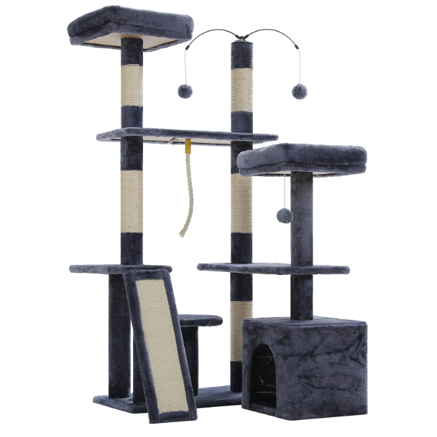 Arbre à chat 135 cm avec niche, plateformes, rampe et poteaux en sisal