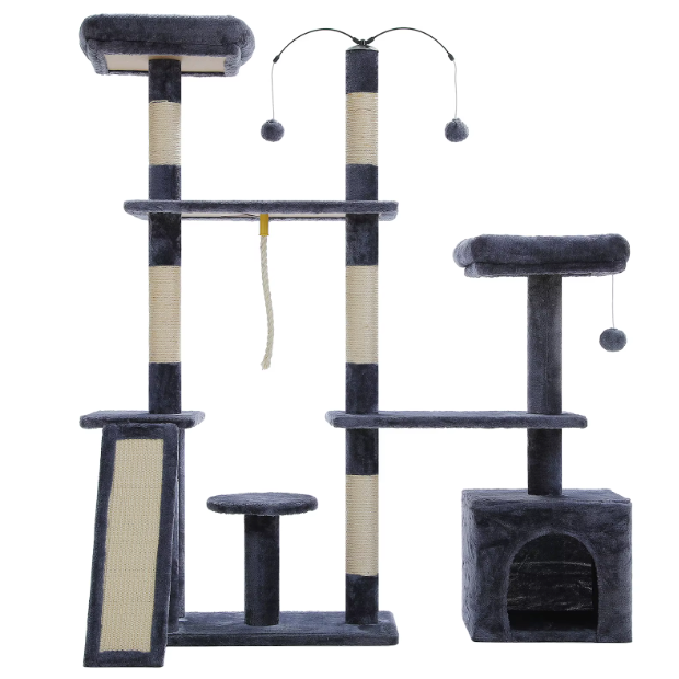 Arbre à chat 135 cm avec niche, plateformes, rampe et poteaux en sisal