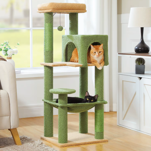 Arbre à chat 113 cm avec niches, hamac, plateformes et poteaux en sisal
