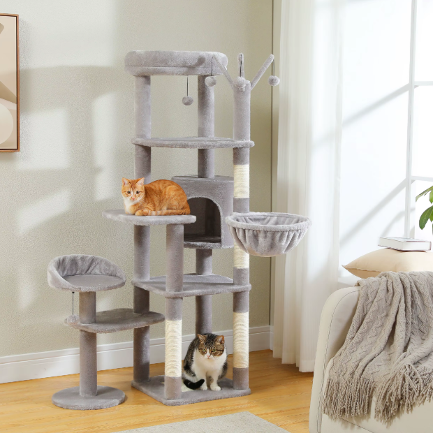 Arbre à chat 150 cm avec niches, hamac, plateformes et poteaux en sisal