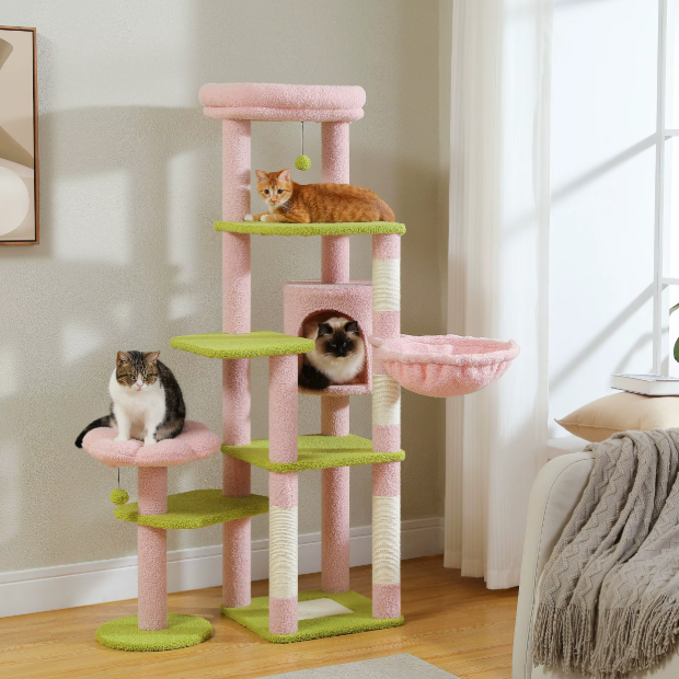 Arbre à chat 150 cm avec niches, hamac, plateformes et poteaux en sisal