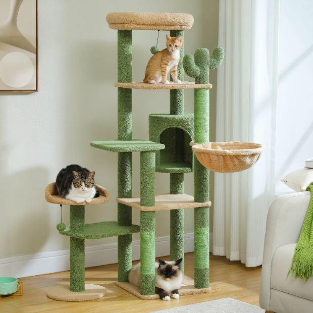 Arbre à chat 150 cm avec niches, hamac, plateformes et poteaux en sisal