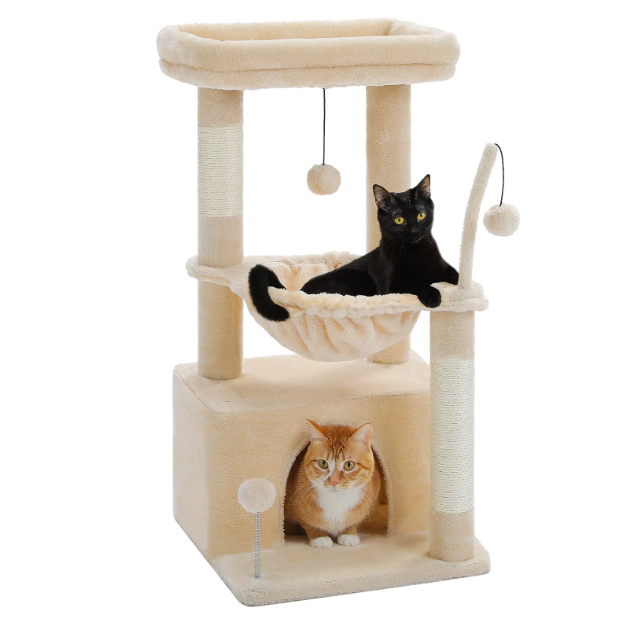 Arbre à chat 84 cm avec niche, hamac et poteaux en sisal