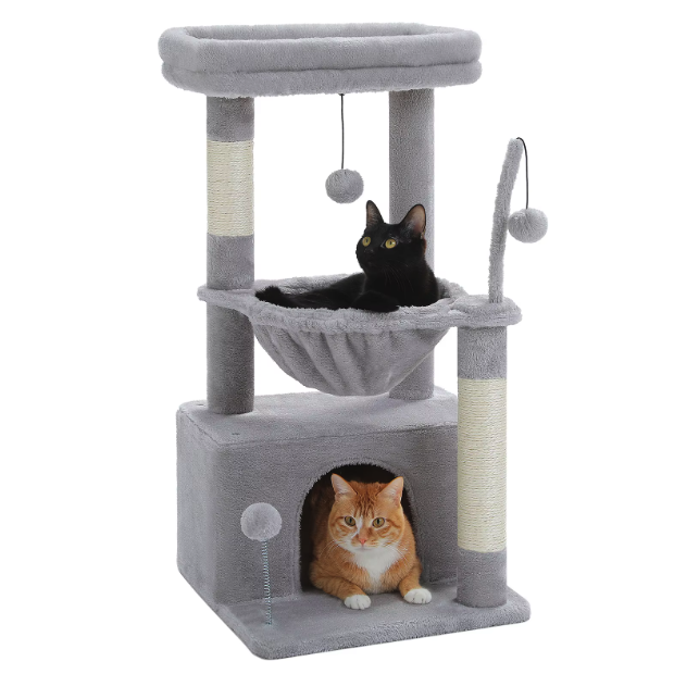 Arbre à chat 84 cm avec niche, hamac et poteaux en sisal