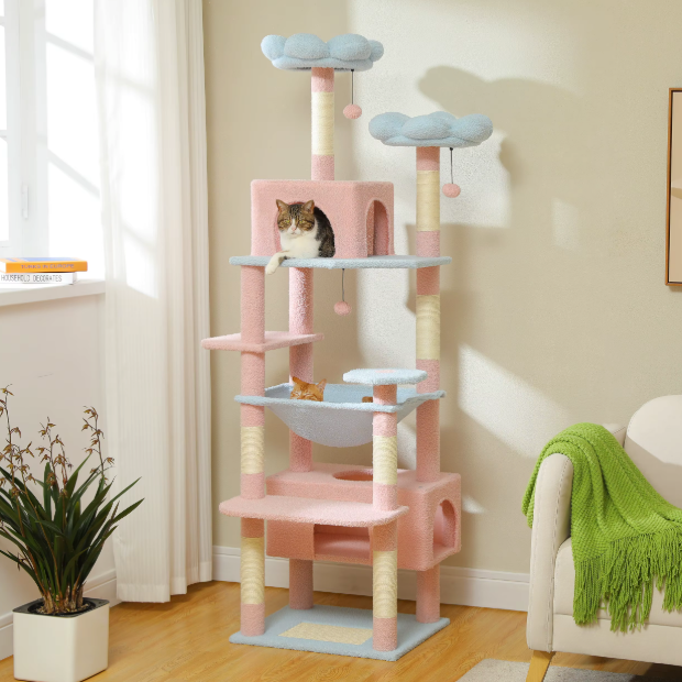 Arbre à chat 184 cm avec niches, plateformes, perchoirs et poteaux en sisal