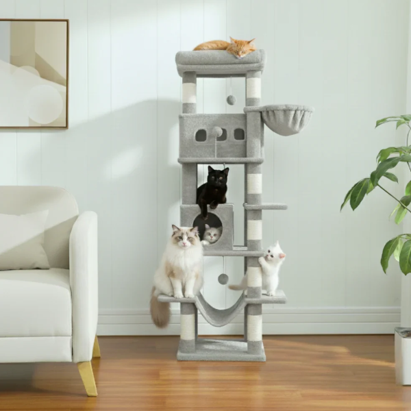 Arbre à chat multi-niveaux avec niche, hamac et plateformes