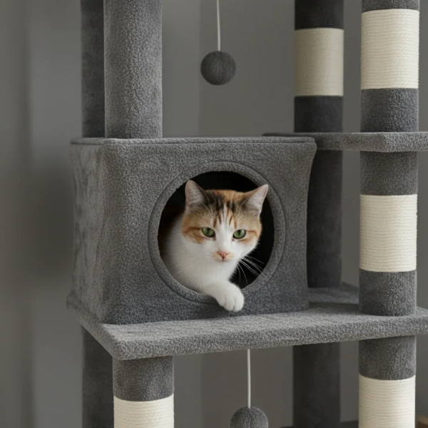 Arbre à chat multi-niveaux avec niche, hamac et plateformes