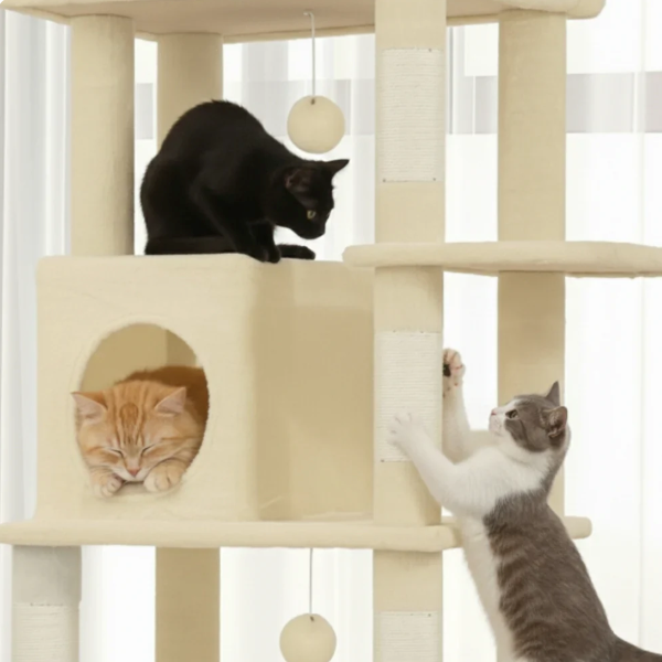 Arbre à chat multi-niveaux avec niche, hamac et plateformes