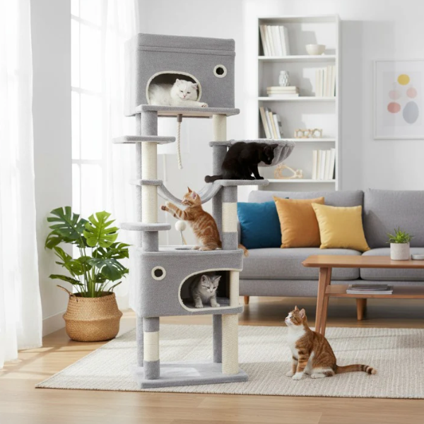 Arbre à chat multi-niveaux 178 cm avec niche, hamac et panier suspendu