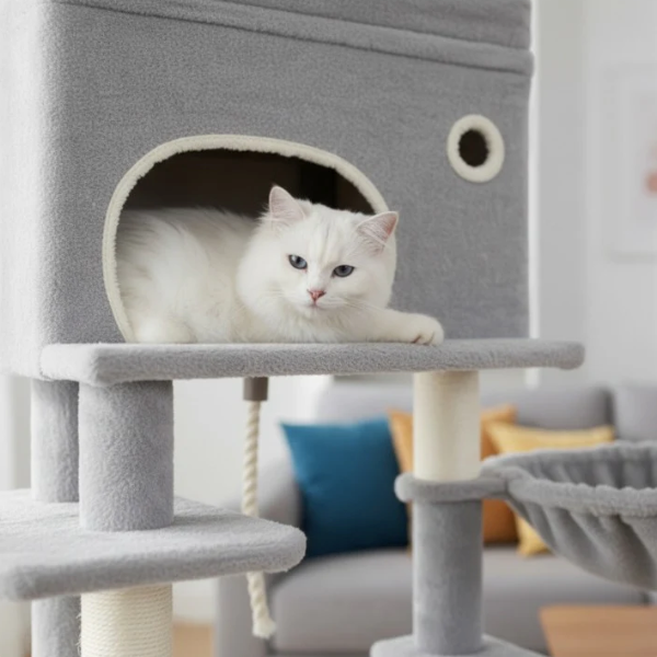 Arbre à chat multi-niveaux 178 cm avec niche, hamac et panier suspendu