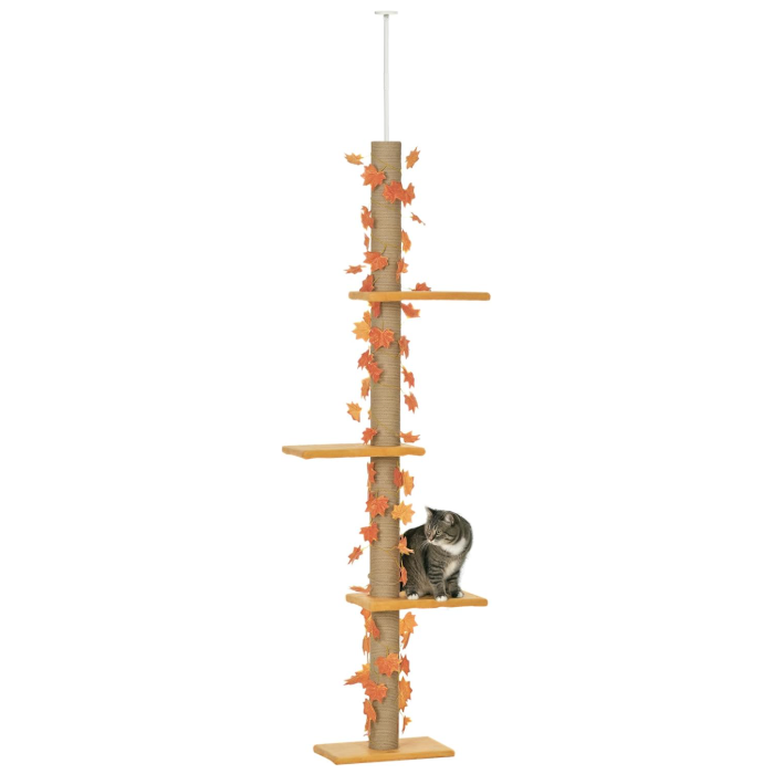 Arbre à chat réglable sol plafond avec plateformes et poteau en jute