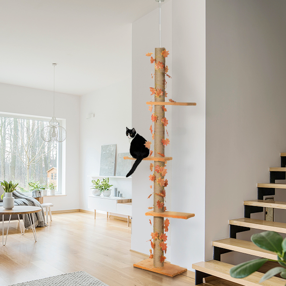 Arbre à chat réglable sol plafond avec plateformes et poteau en jute