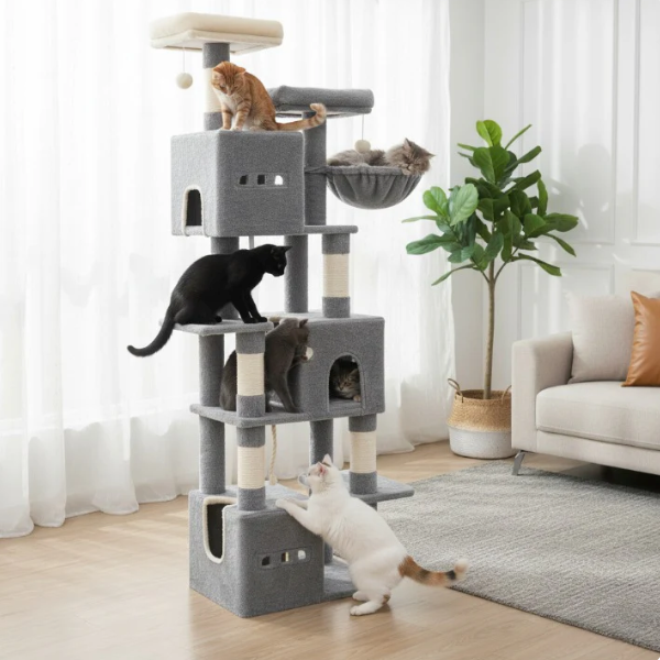 Arbre à chat multi-niveaux 193 cm avec niches, plateformes et hamac