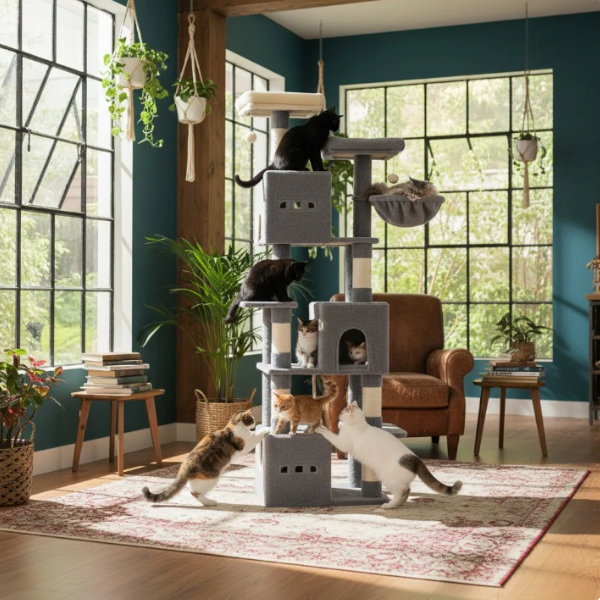 Arbre à chat multi-niveaux 193 cm avec niches, plateformes et hamac