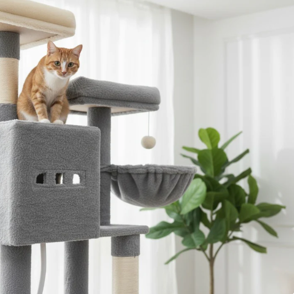 Arbre à chat multi-niveaux 193 cm avec niches, plateformes et hamac