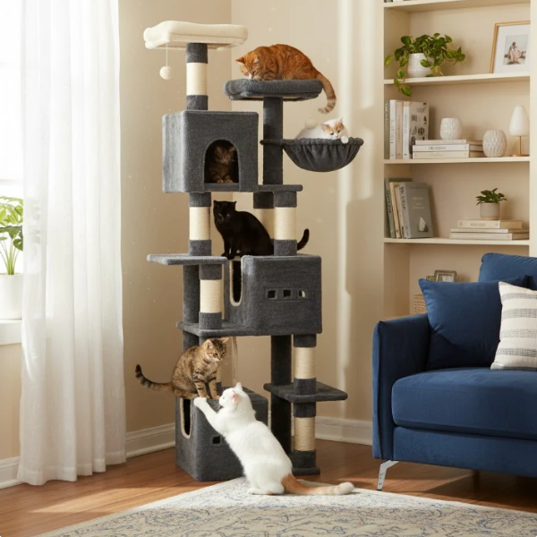 Arbre à chat multi-niveaux 193 cm avec niches, plateformes et hamac