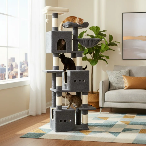 Arbre à chat multi-niveaux 193 cm avec niches, plateformes et hamac