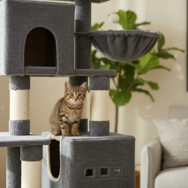 Arbre à chat multi-niveaux 193 cm avec niches, plateformes et hamac