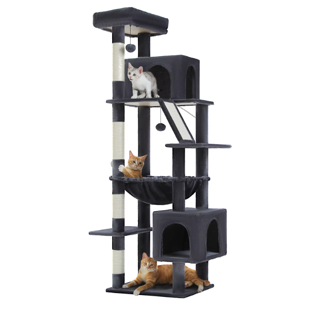 Arbre à chat multi-niveaux 180 cm avec niches, hamac et plateformes