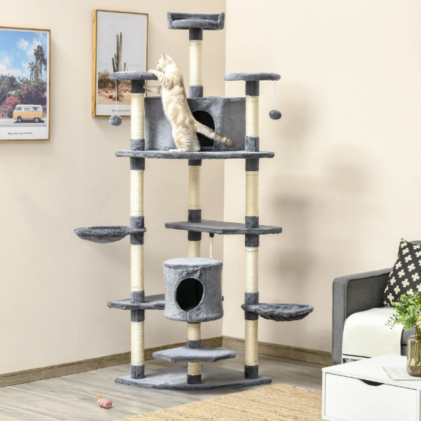 Arbre à chat multi-niveaux 200 cm avec niches, plateformes et hamacs