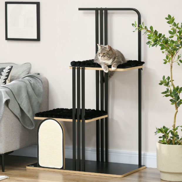 Arbre à chat 3 niveaux avec niche et plateformes – 128 cm