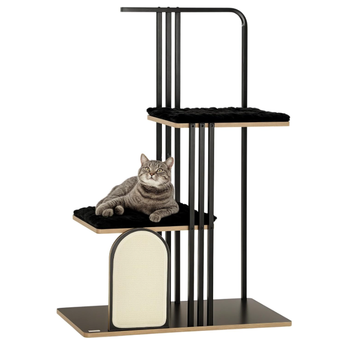 Arbre à chat 3 niveaux avec niche et plateformes – 128 cm