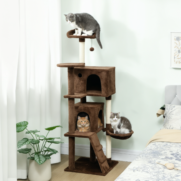Arbre à chat multi-niveaux avec niches, rampe et hamac – 160 cm