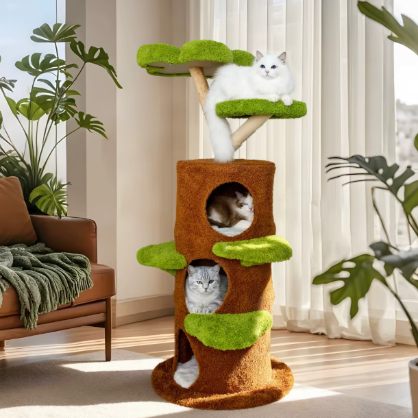 Arbre à chat multi-niveaux avec niches et plateformes – 148 cm