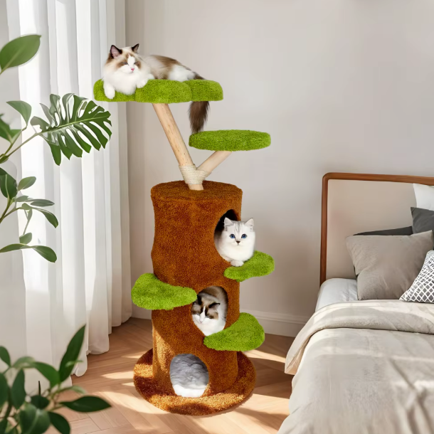 Arbre à chat multi-niveaux avec niches et plateformes – 148 cm