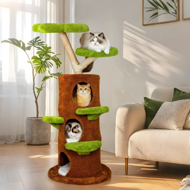 Arbre à chat multi-niveaux avec niches et plateformes – 148 cm